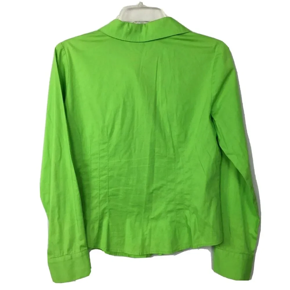 Krazy Larry Shirt Womens Sz S Lime Green‎ Cotton Stretch Button Up Golf Blouse